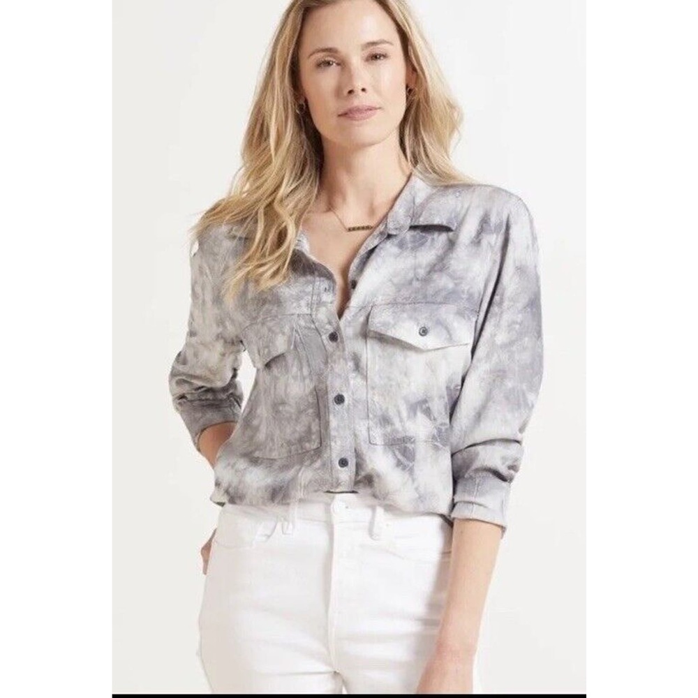 Sanctuary Tie Dye Boyfriend Button Down Shirt XS Gray